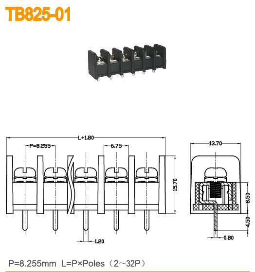 M3 поляки 300V/20A терминального блока 2-32 барьера тангажа винта 8.255mm
