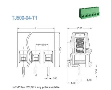 латунь 300V 2-28 Poles зеленого цвета PA66 разъемов 10A терминального блока Pcb 5.0mm