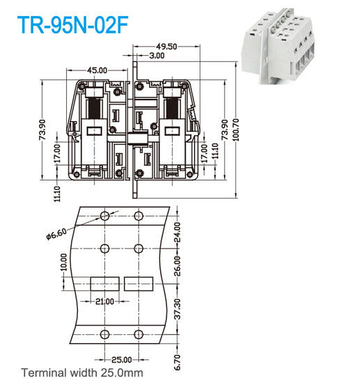 Блок 600V проводки CE PA66 UL терминальный/ширина 230A 25mm терминальная