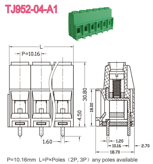 тангаж 10.16mm связи поляков терминального блока 57A 2-16 PCB 9-11mm