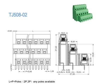 Тройка выравнивает блок терминала винта держателя PCB поднимая латунь тангажа серии 5.08mm