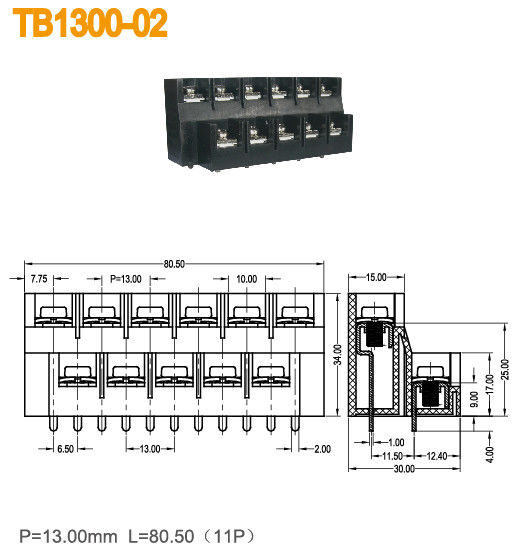 Латунь тангажа поляков 13mm терминальных блоков 11 2 сил 600V/40A строк