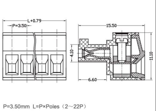 Pluggable женские поляки PA66 тангажа 300V 8A 2-22 соединителя 3.5mm терминального блока