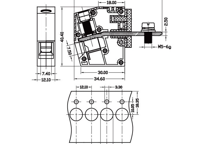 Ширина блока UL94-V0 12.1mm держателя 85A 600V панели терминальная терминальная