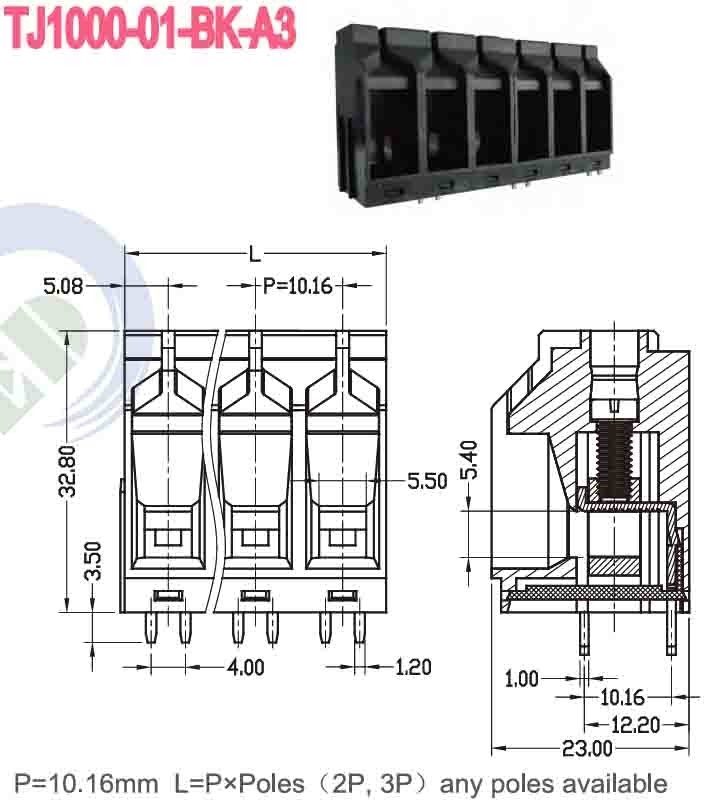 600V PA66 10.16mm 57A Спринг-терминал с латуниной застежкой φ1.8 -40C - 105C