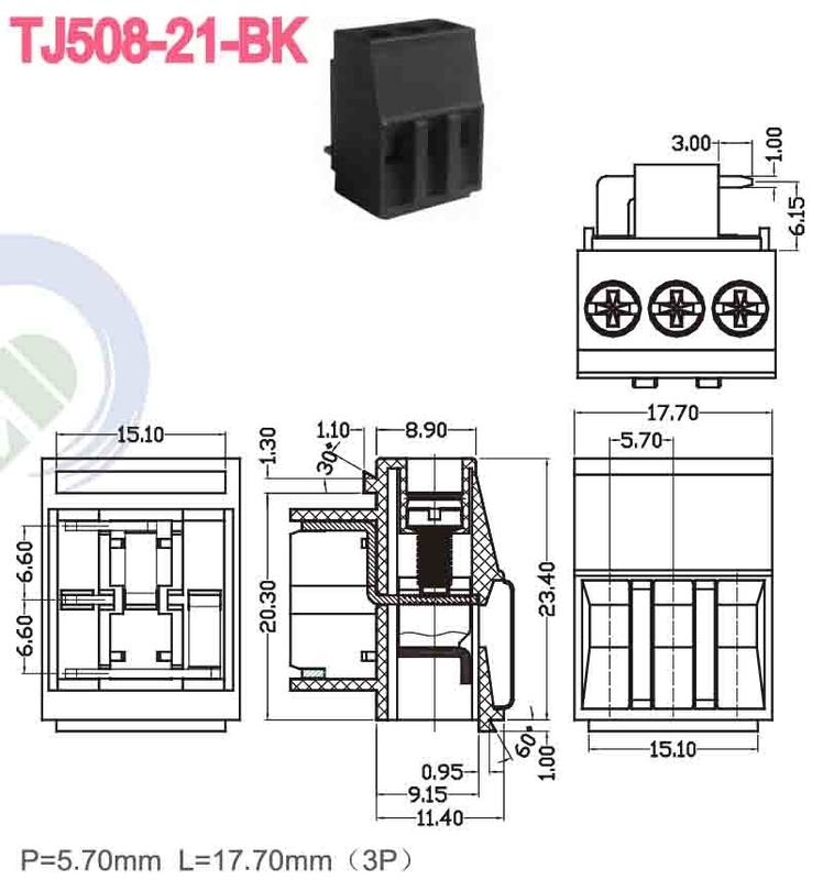 PA66 5,7 мм латунь 300V 10A M3 винтовой терминальный блок соединитель 10 - 22 AWG
