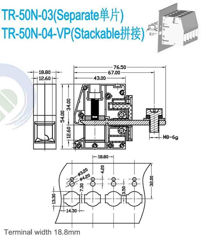 14-16 Lbf.in Torque Feed Through Terminal Block with Protector Mounting Type DIN Rail With Or Without Protector