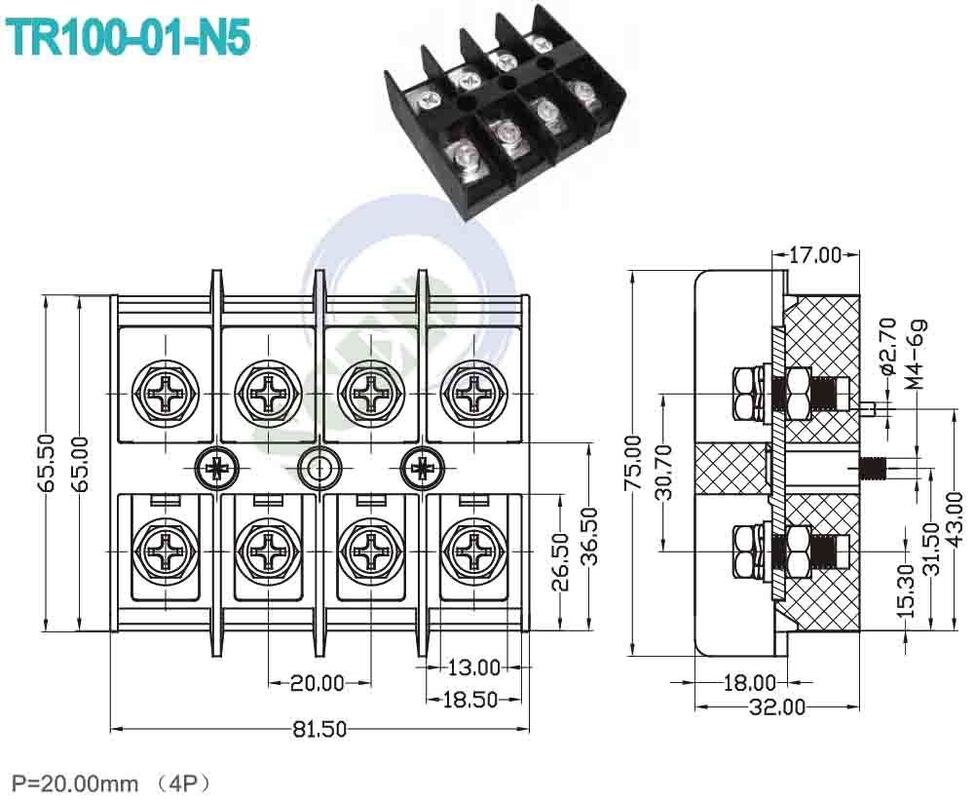 High Current Terminal Block with 175A Rated Current and Screw Clamp Connection in Durable Polyamide Housing