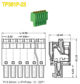 Зеленая размечая штепсельная вилка 3.5mm в положениях 300V/8A терминальных блоков женских 2-22